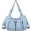 Angel Kiss - Borsa a tracolla da donna grande, in finta pelle lavata, stile hobo, a secchiello, da spalla, a mano, tote, Large