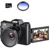 CCZRD Macro Lens 4K Digital Camera Flip Screen Selfie Camcorder 48MP Vlog WIFI Webcam Videoregistratore Vintage 16X Grandangolare Cattura Facilmente Momenti Meravigliosi(NO SD Card,With Lens Filter-04)