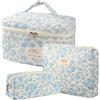 Dkieuyu Set di 3 beauty case in cotone trapuntato, con motivo floreale, graziosa borsa per il trucco, borsa da viaggio, grande borsa per cosmetici, organizer per donne e ragazze, A, Borsa per il