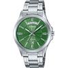 Casio MTP1381D-3AV - Orologio analogico da uomo, stile vintage, classico, in acciaio inossidabile, quadrante verde, con data e giorno