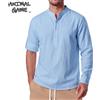 ANIMAL GAME Nuova Camicia in Cotone e Lino da Uomo, T-Shirt Casual di Lusso a Maniche Lunghe, Camicia Henley Estiva, Camicia Hawaiana, Maglietta con Colletto da Uomo per Palestra