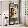 YITAHOME Appendiabiti, Attaccapanni da Ingresso 6 in 1 con 2 Cassetti, Porta Abiti da Terra con Vano Portascarpe, Asta Appendiabiti in legno e Metallo, per Soggiorno Ingresso, Marrone Vintage