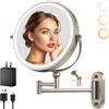 IMIKONA Specchio da trucco illuminato da parete da 22,9 cm, ricaricabile da 4000 mAh, specchio con ingrandimento 1X/10X con luce, luci a 3 colori, touch dimmerabile, braccio esteso con rotazione a 360