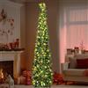 BlyeMichdi Albero di Natale Pieghevole da 150 cm, Albero di Natale Pop-Up con Luce LED da 5 m, Decorazione Natalizia per la Casa, per l'Ufficio, con Decor Paillettes Scintillanti, Verde