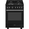 Smeg Cucina a Gas 4 Fuochi con Forno Elettrico Ventilato Larghezza x Profondità 60x60 cm Classe energetica A colore Nero - CX61GMBL