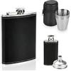 Mitening Fiaschetta in Acciaio Inox, 2 Pezzi Fiaschetta Con 4 30ml Tazze E Imbuti, Fiaschetta Acciaio Inox per Liquori, Fiaschetta in Pelle Nera, Flacone Portatile per Whisky, Escursione, Camping, Barbecue