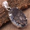 Pendente Fatti A Mano In Argento Sterling 925 Con Gemma Rutilata Nera 1.8"
