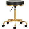 ACTIVESHOP Sgabello cosmetico nero oro metallo ecopelle seduta H4 altezza 47-60 cm larghezza 33 cm sgabello girevole sgabello da lavoro sedia cosmetica sgabello da parrucchiere classico Tufted