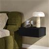[en.casa] Comodino Sospeso da Parete con Cassetto 42x30x15 cm Nero | Frontale Scanalato, Mobile Notte Salvaspazio per Camera da Letto