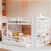 KecDuey - Letto a castello, 90 x 200 cm, per bambini, con scala di sicurezza, cassetti portaoggetti e grandi armadietti chiudibili, alta costruzione a spalliera, rete a doghe, letto in pino per