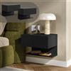 [en.casa] Set di 2 Comodini Sospesi con Cassetto e Ripiano 42x30x30 cm Nero