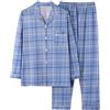 Bauzuoyo Pigiama da uomo, lungo, a maniche lunghe, a quadretti, oversize, in cotone, set da due pezzi, pigiama a maniche lunghe, con tasca, set da 2 pezzi, pigiameria colorata, Blu, XXXXXL