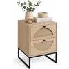 Relaxdays Comodino, effetto rattan, 2 cassetti, naturale/nero