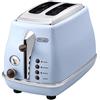 De'Longhi CTOV 2103.AZ Tostapane a 2 fette Icona Vintage, Controllo Progressivo del Grado di Tostatura, 3 funzioni, Scaldabrioches, Raccoglibriciole, Piedini Antiscivolo,900 Watt, Plastica, azzurro