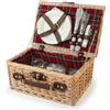 H&H, cestino picnic, set picnic per 2 persone, tartan, con piatti, set posate, bicchieri, apribottiglie, dimensioni 36x26x16 cm