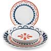 H&H Servizio Piatti 18 Pezzi Zephyra - Porcellana Decorata, Forma Coupe - 6 Piatti Piani 27 cm, 6 Piatti Fondi 23 cm, 6 Piatti Frutta 19,5 cm - Lavabili in Lavastoviglie e Idonei al Microonde