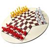 Generic Set di Scacchi per Tre Giocatori Gioco di Strategia Classico Portatile per la Famiglia e gli Amici Giocattolo Educativo Dimensioni 35 Cm con Pezzi di Plastica (Grana del legno (pezzi rossi