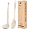 BUNDLEPRO Set di forchetta per pasta e mestolo in silicone, resistenti al calore, antiaderenti, con ganci posteriori, adatti per cucinare, mescolare, servire spaghetti, zuppe, salse (kaki)