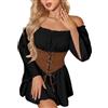 Bauzuoyo Abito medievale da donna con maniche a tromba, tradizionale irlandese, con spalle scoperte, steampunk, costume da pirata, mini abito rinascimentale, carnevale, cosplay, feste, Halloween