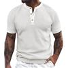 Generisch 2026 T-shirt da uomo europea in tessuto jacquard a maglia tinta unita con vestibilità ampia con bottone alla moda scollo aperto e maniche corte