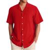 Generisch Camicie da uomo taglie forti 2025 camicia da uomo in lino Hawaii Channeling Hugh Revers Camicia Casual Sports Beach Camicia a maniche corte Crema Uomo Corto, Colore: rosso, XL