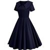 Generisch Summer Dress da donna, per feste, casual, tinta unita, a maniche corte, anni '50, casalinga, serata, abito da sera, abito da donna