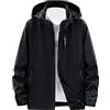 Generisch Giacca softshell uomo uomo casual cappuccio staccabile manica lunga cerniera tasca giacca outdoor escursionismo impermeabile track con uomo, Nero , 5XL