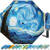 Ucrinei Ombrello pieghevole Van Gogh, da viaggio, con motivo "Notte stellata", apertura e chiusura automatiche, compatto e portatile, leggero e ripiegabile, per donne e uomini (Notte stellata)