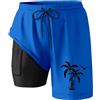 Generisch Costume da bagno da uomo elasticizzato con fodera a compressione, cucitura interna, pantaloncini da bagno con tasche, costume da bagno per uomo con pantaloni interni