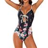 Generisch Costume da bagno sportivo da donna 44 con stampa a boccioli di fiori, costume da bagno con ferretto coppa G, Nero , XXL
