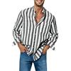 Generisch Camicia bianca da uomo senza stiratura, alla moda, a righe, in lino, con fibbia, tasca sul colletto, a maniche lunghe, camicia da uomo, Nero , M