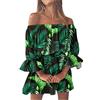 Generisch Abito da donna estivo 2022, da spiaggia con spalle scoperte, tunica, casual, vestibilità larga, mini abito floreale a linee A, lunghezza al ginocchio, verde, 3XL