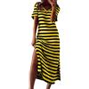 Generisch Abito a maglia nero, da donna, estivo, a righe, a maniche corte, con scollo a V, casual, lungo, largo, da spiaggia, giallo., 3XL
