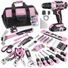 Bielmeier Rosa 236pcs 20V 2000mAh Cordless Trapano Elettrico Tool Kit Home Basic Tool Set con 12 Pollici Rosa Tool Bag, Trapano Elettrico Set