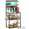iSunirm Scaffale Cucina con Multipresa,Supporto per Forno a Microonde con Striscia Luminosa a LED,Portaoggetti a 5 Ripiani con 6 Ganci per Bar,40 x 60 x 147 cm,Marrone