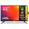 Cello TV 32 Pollici LED HD Ready con Lettore DVD Integrato - Triplo Sintonizzatore DVB-T2/S2/C, Registrazione USB, 3 HDMI, Non Smart TV, Design Compatto