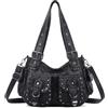 Angel Kiss Hobo Bags - Borsa a tracolla da donna, con borchie, multi tasca, Y2K