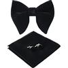 HOULIFE Set papillon da uomo, regolabile, in velluto, pre-annodato, fazzoletto da taschino, gemelli per sposo, matrimonio, festa, formale, con confezione regalo, Nero , M
