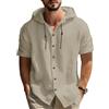 MEDUOLA T-Shirt da Uomo in Lino a Maniche Corte con Cappuccio e Bottoni, Camicia in Lino, Cardigan con Cappuccio