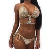 ZYTC Bikini con paillettes perizoma costumi da bagno carino diamante lingerie sexy reggiseno e slip set due pezzi costume da bagno per le donne rave outfit, Oro, M