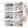 SONGMICS Scarpiera, Scaffale Modulare a 6 Scomparti per 24 Paia di Scarpe da Ingresso, con Sportelli, Telaio in Acciaio e Ripiani in Plastica, Camera da Letto, Bianco e Trasparente LPC033W01