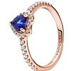PANDORA Timeless Anello con cuore placcato in oro rosa 14 k con zirconi cubici trasparenti e cristallo blu crepuscolare, 48