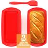 Ankway Set di 2 stampi rettangolari in silicone con raschietto per pasta, in silicone, per torte e pane, 28 x 14,3 x 6,3 cm, rosso
