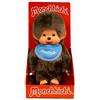 Sekiguchi 255040 - Originale Bambino Monchhichi, in Peluche Marrone, con Bavaglino Blu, Circa 20 cm