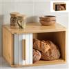 Praknu Portapane Moderno in Legno FSC® Piccolo con Porta Scorrevole - Cassetta Portapane da Cucina 33 x 23 cm - Salva spazio - per Mantenere Il Pane Croccante - Bianco