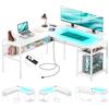 iSunirm Scrivania Gaming a L,140 x 116 x 76 cm Scrivania Angolare Reversibile con LED,Scrivania ad L per Casa Ufficio,Scrivania Computer con 2 Prese e 2 Porte USB,Bianco