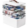 IMHO Scatola organizer per medicina a 3 piani, grande, vuota, kit di pronto soccorso con maniglia, custodia portatile per casa, viaggi, auto, campeggio, emergenza, plastica, colore bianco