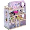 HOMCOM Casa delle Bambole Rosa in Legno a 4 Piani con 13 Accessori