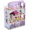 HOMCOM Casa delle Bambole in Legno 4 Piani con 13 Accessori per Bambini 3+ Anni