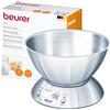 Beurer KS 54 Bilancia da Cucina, con Ciotola in Acciaio Inox Spazzolato Lavabile in Lavastoviglie, Timer Impostabile, Termometro ambientale integrato, Funzione Tara